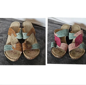(2 pairs)Nature Breeze Platform Slip On Sandals‎ Size size 7.5